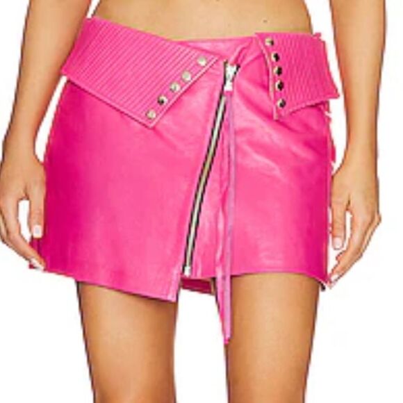 Understated Leather Thelma Skirt in Pink Glo mini moto zipper western Revolve L - Picture 1 of 12